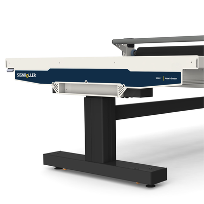 side profile view of SIGNROLLER 3617 flatbed application table showing frame and roller system